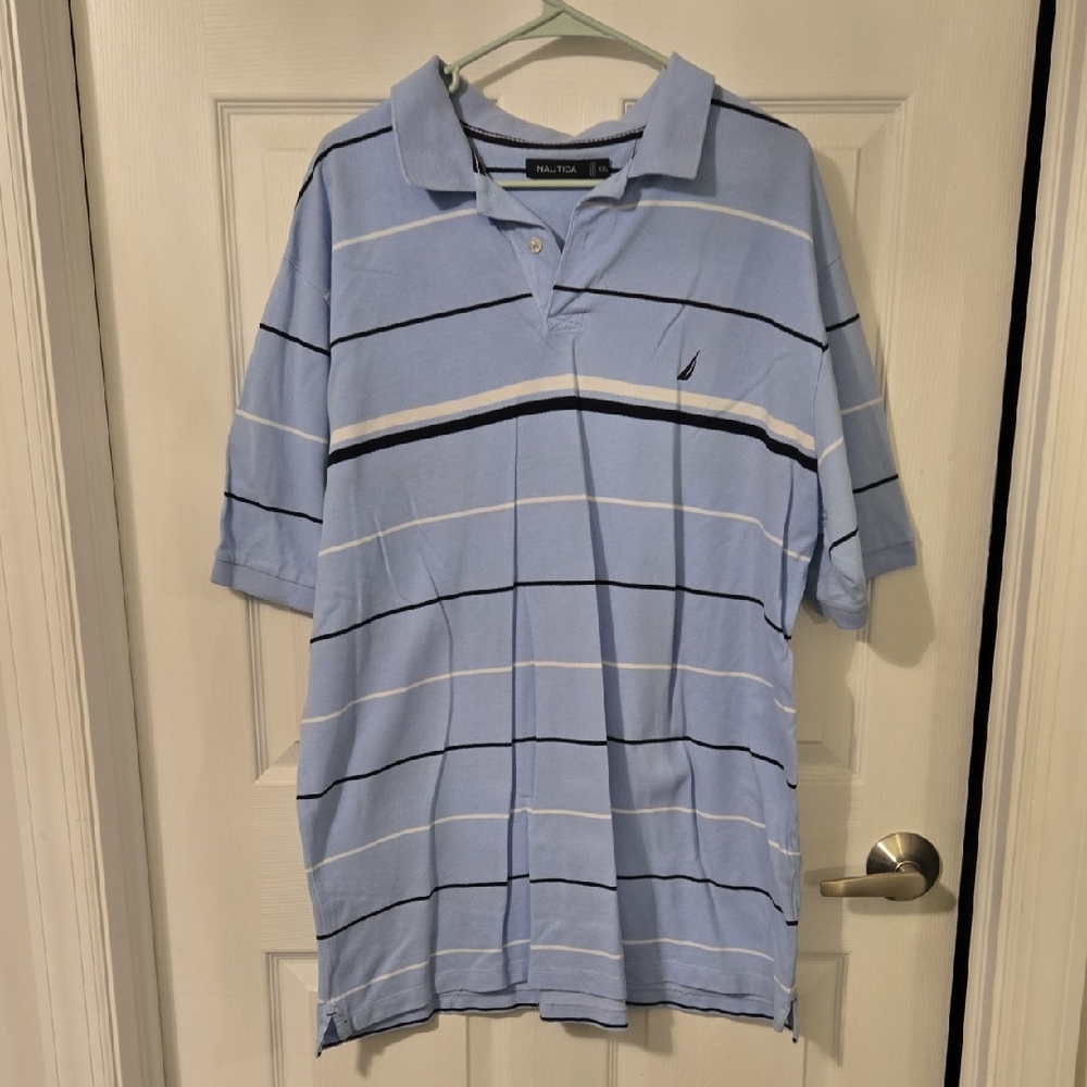 Nautica Men's Light Blue Polo with Stripes XXL